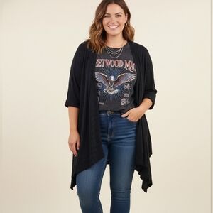 Catherines Plus Size Elegant Black Open-Front Cardigan